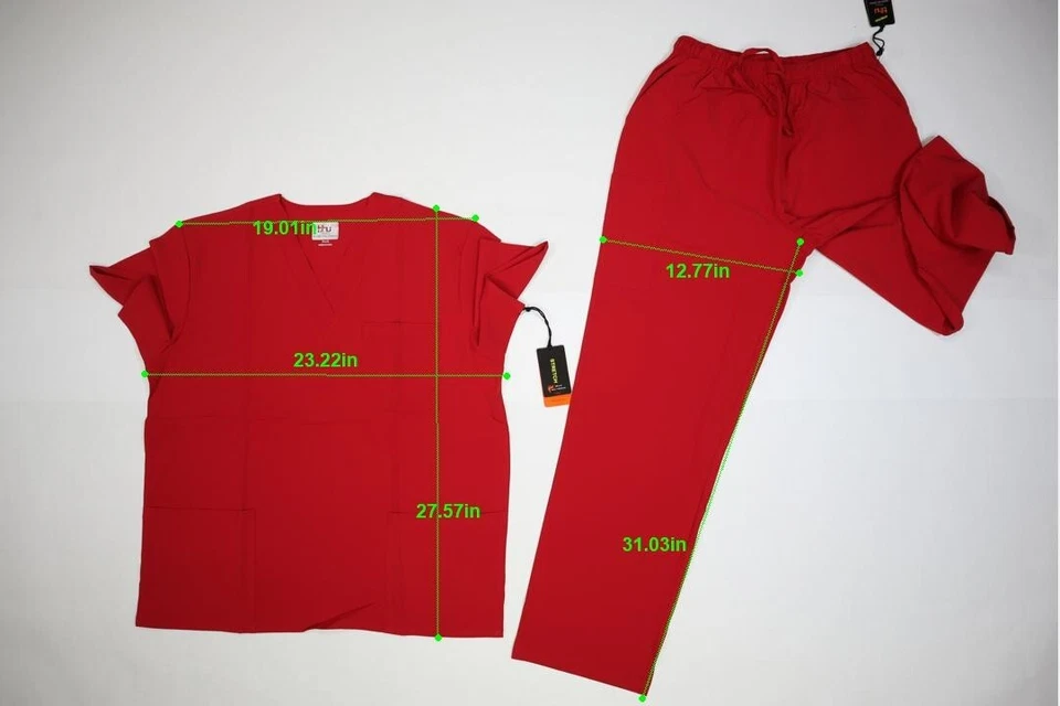 Beverly Hills Uniforms Unisex Red V-Neck Straight Leg Top Bottom Scrub Set XL - Image 4 of 4