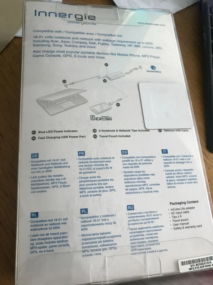 CARGADOR/FUENTE DE ALIMENTACIÓN UNIVERSAL MULTI PORTÁTIL INNERGIE MCUBE LITE + USB - ENCHUFE UE- Foto 2 de 2