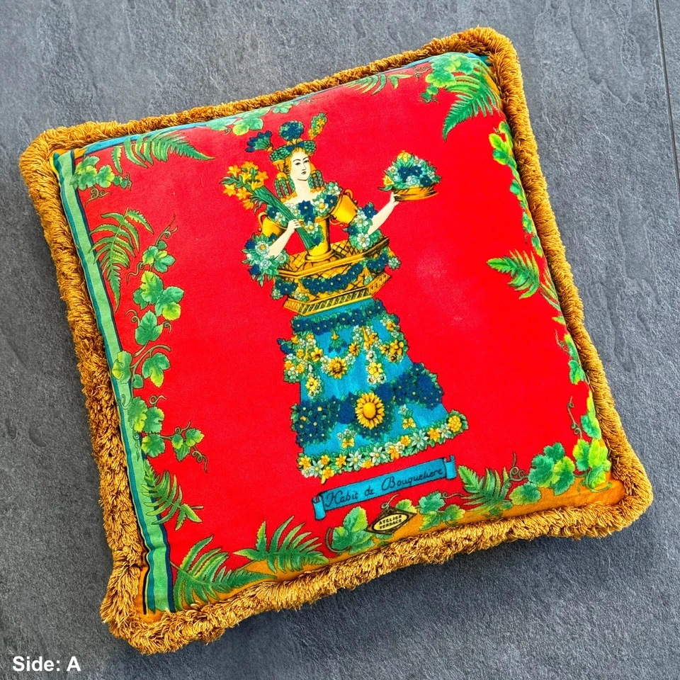 GIANNI VERSACE pillow velvet fringed Habit de Bouquetiere print size 17” - Image 3 of 4
