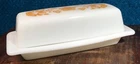 Vintage Milkglass BUTTER DISH w/ butterfly gold marked PYREX USA TRADE MARK