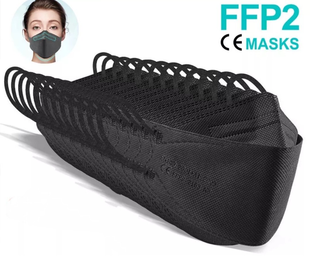 10x FFP2 MASKE ATEMSCHUTZMASKEN MUNDSCHUTZ FISCH SCHWARZ