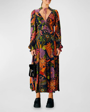 Farm Rio Cool Macaw Navy Midi Dress - Size Small