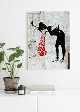 BANKSY LOVE SICK - CANVAS/FRAMED WALL ART PICTURE PRINT - RED BLACK
