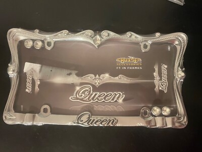 Queen License Plate Frame - Chrome with Clear Bling Crystals - wi. Diamond Caps!