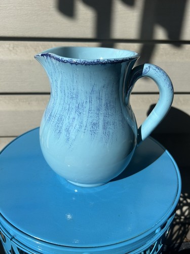 Italian Light Blue Dark Blue Small Art Pottery Pitcher 7" Italy