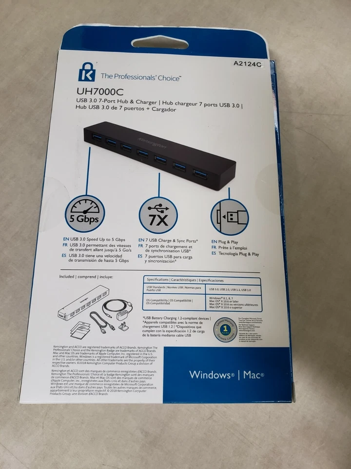 Kensington K39123AM USB 3.0 7-Port Hub with Charging SEALED - Image 3 of 4