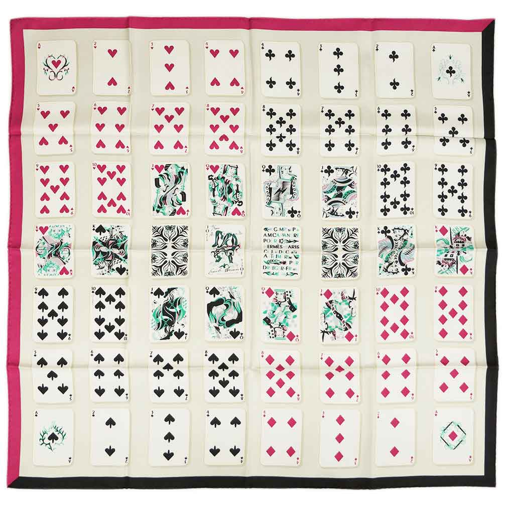 HERMES Carre 90 Scarf JEU DE CARTES Gray Fuchsia Pink Black
