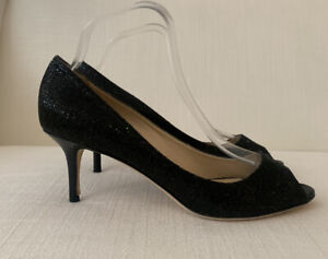 black glitter kitten heel shoes