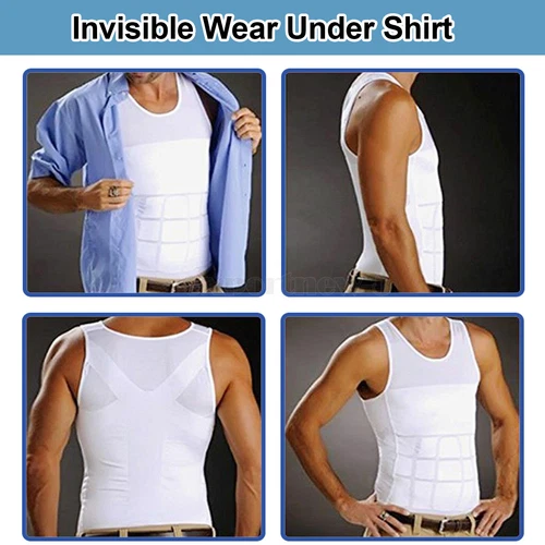 T-shirt canotta da uomo body shaper ventre compressione petto cintura - Foto 10 di 29