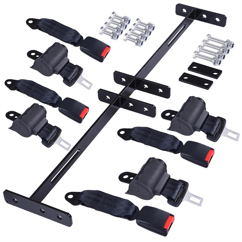 Universal Golf Cart Retractable 4 Seat Belts Mounting Bracket Kit Set