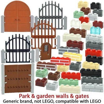 MOC City Park Gate Doors Garden Wall Bricks Thick Building Blocks for Lego