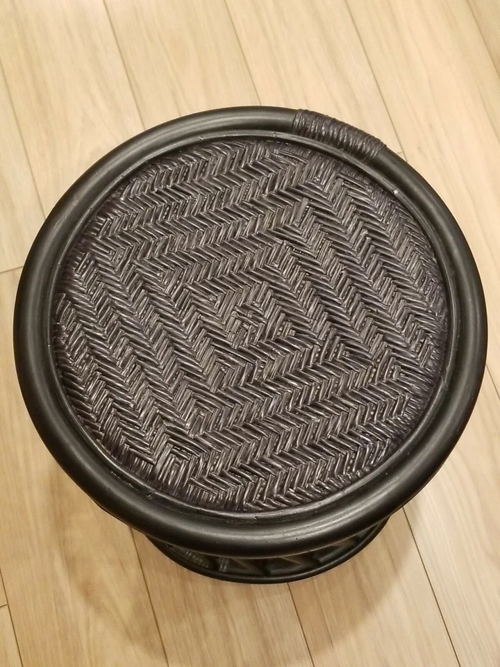 Handmade Black Rattan Wicker Stool - Image 2 of 4