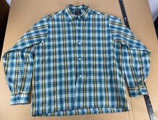 New NOS Vintage 50s 60s Loop Collar Plaid Button Down Shirt Surf Atomic Men  s M