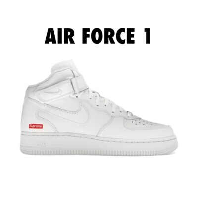 Size 10.5 - Nike Supreme x Air Force 1 Mid Box Logo - Triple White