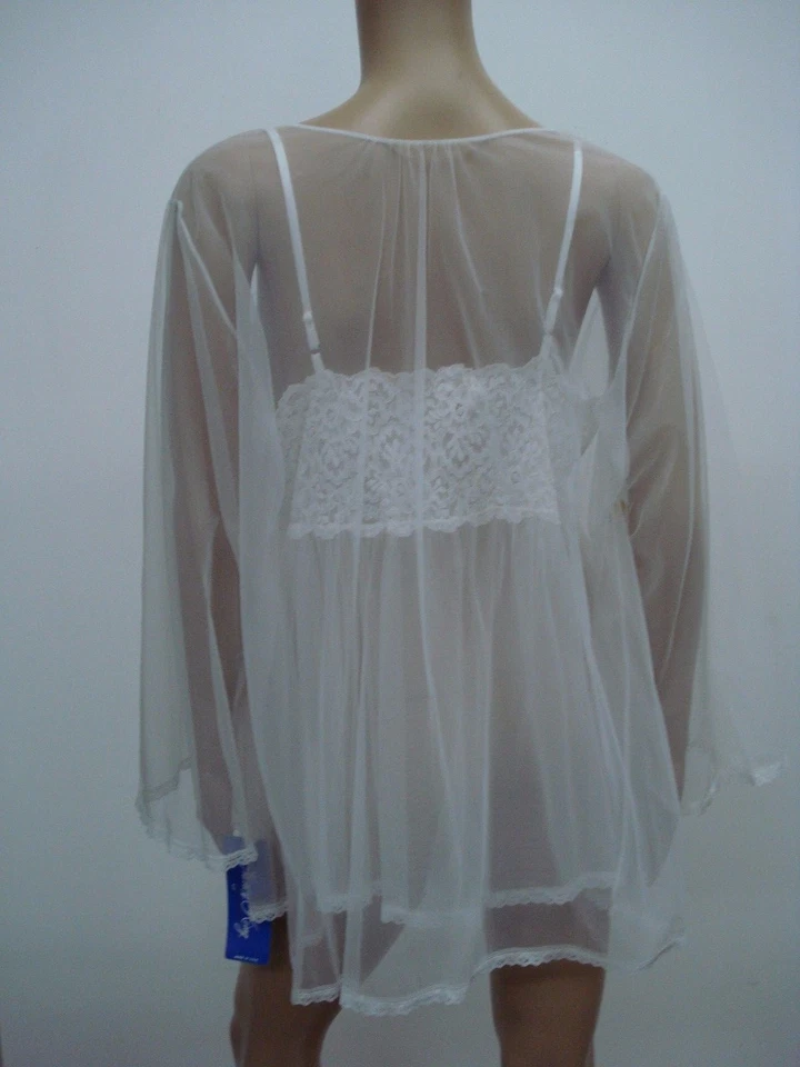 USA Made Nancy King Lingerie Baby Doll Top & Jacket Pajamas 2X White #475N - Image 2 of 3