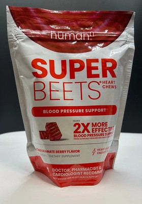 HumanN - SUPER BEETS Heart Chews, Pomegranate, 60 Count, New & Sealed-FREE SHIP