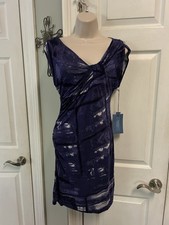 NWT Simply Vera Wang Women’s Dress Purple Blue Abstract Ruching Slimming Vibrant