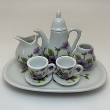 Royal Norfolk Mini Porcelain Tea Set 9 Piece with Purple Flower Dollhouse Pot