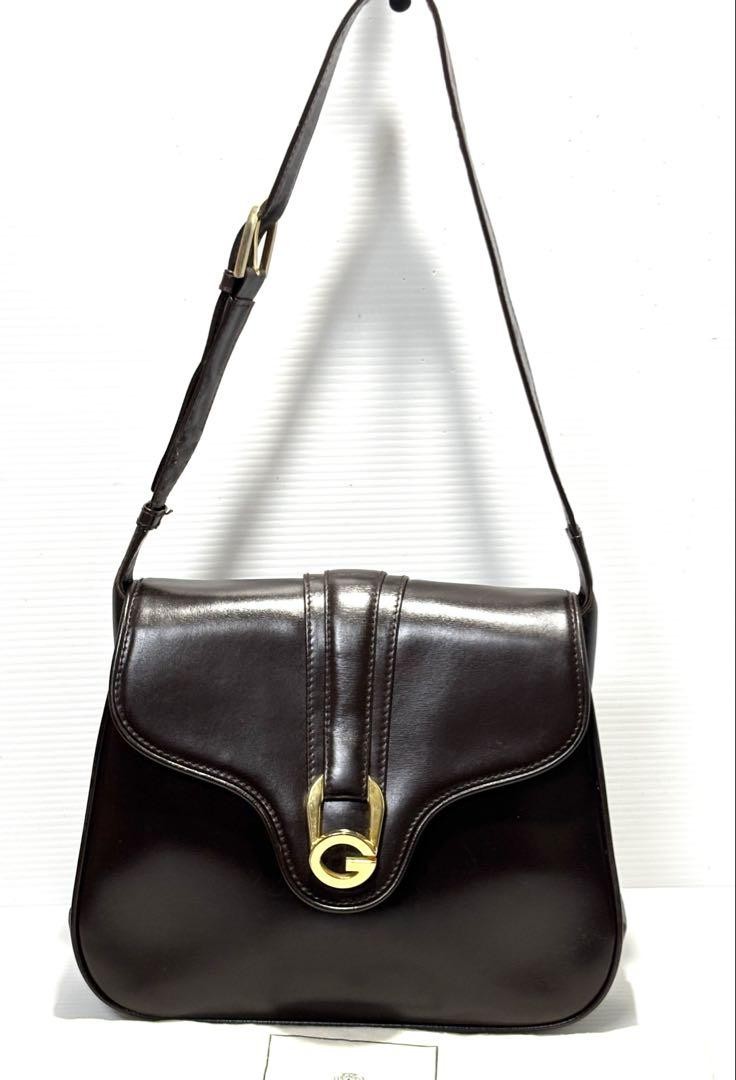Vintage Gucci Brown Leather Shoulder Bag Coin Purse From Japan