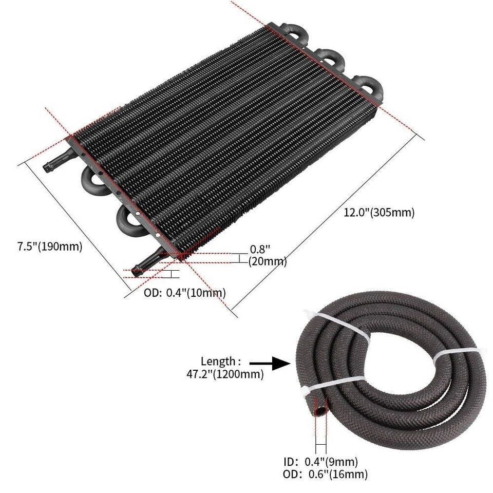 6 Rows Universal Aluminum Remote Transmission Oil Cooler Radiator Converter Kit Foto 3 de 4