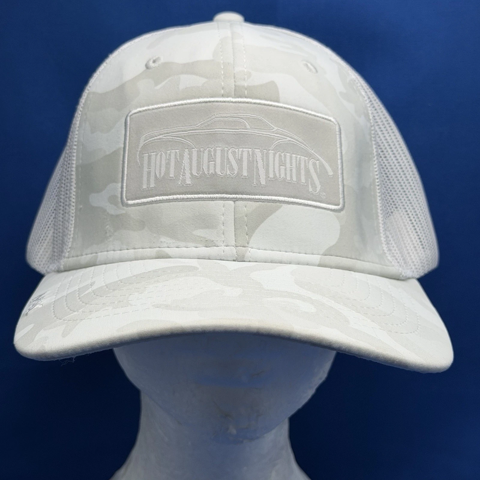 Hot August Nights Cap Strap Back White Mesh Logo Trucker Hat