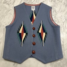 Vintage Ortega  s 100 Wool Vest Men M Hand Woven Chimayo Light Blue Southwest