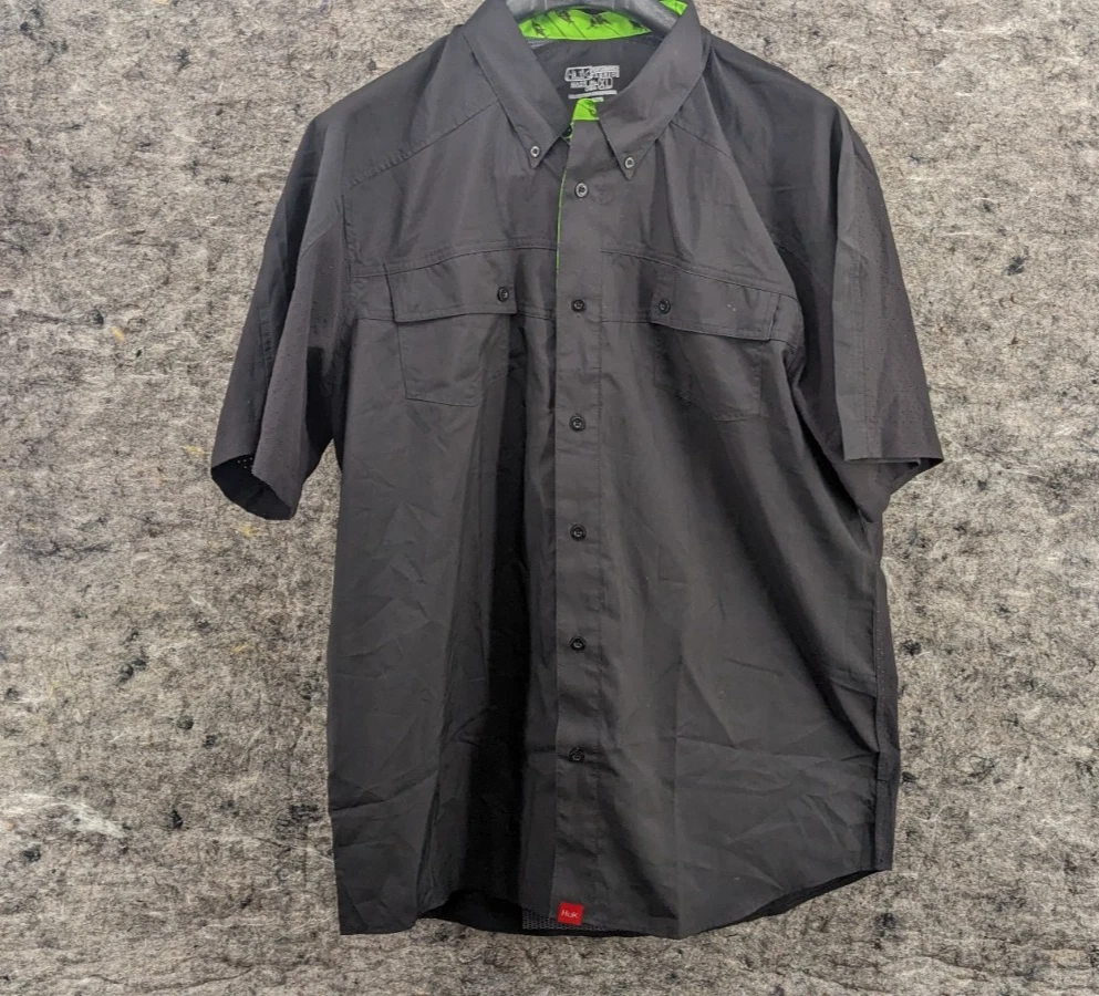 Huk Diamond Back Short Sleeve Men's Black Button Up Shirt Size XL