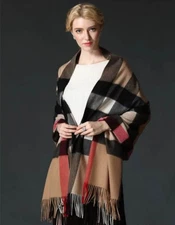 SCARF BURBERRY 100% CASHMERE AUTHENTIC BLACK BEIGE RED CLASSIC LOGO CAMEL PONCHO