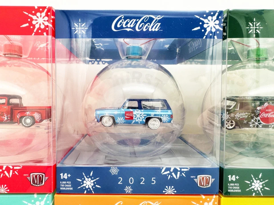M2 Machines 2025 Coca Cola Christmas Ornament Set Of 8 Holiday Ford Chevy Buick - Image 4 of 4
