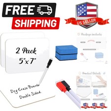 2 Sets Small Whiteboard 5" x7'' Mini Double Sided Dry Erase Lap Boards with M...