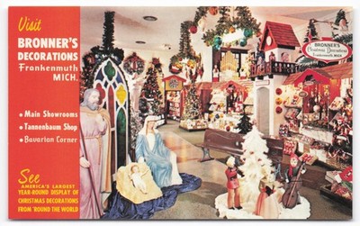 Vintage Bronner's Christmas Decorations Frankenmuth Michigan Postcard 1966