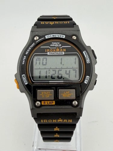 Vintage Timex Ironman Watch Men 42mm 8 Lap Orange Black Indiglo 1993 New Battery