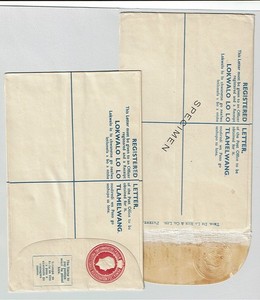 Bechuanaland Protectorate 1937 KGVI 4d registration envelopes.