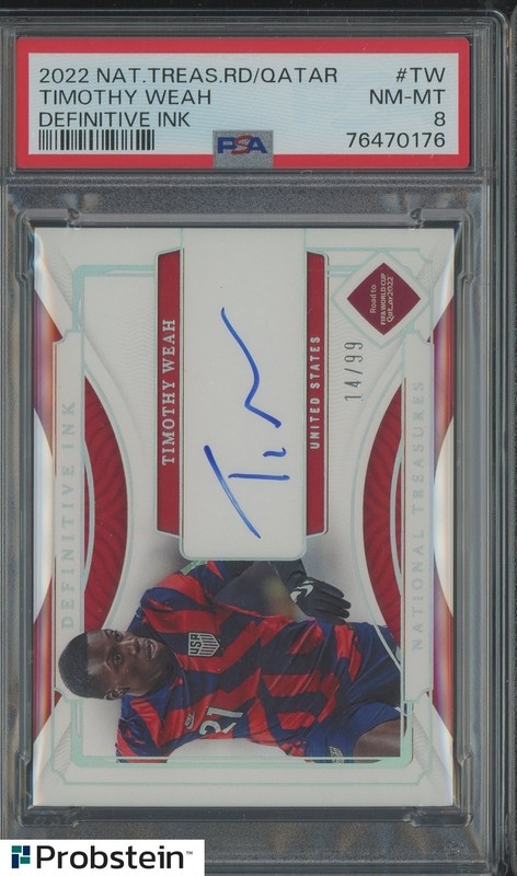 2022 National Treasures Soccer Definitive Ink Timothy Weah AUTO 14/99 PSA 8