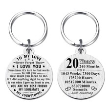 20th Wedding Anniversary Keychain Gifts, Steel Engraved 20 Year Anniversary D...