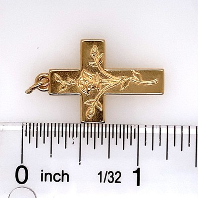 James Avery Retired Rose Vine Cross 14K Yellow Gold Pendant