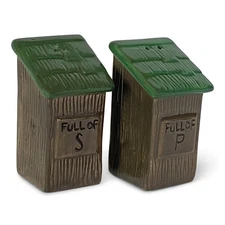 River's Edge Products Salt and Pepper Shakers, Outhouse, Ceramic Matching Set