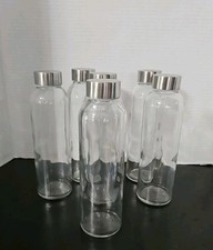 Set of 6 Glass Bottles clear with silver metal Screw top 18 Ounces