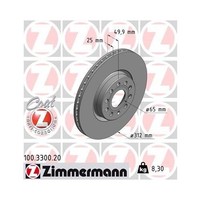 Zimmermann 100.3300.20 Bremsscheibe Vorderachse FüR Ford Vag Audi (Faw) Vw (Faw)