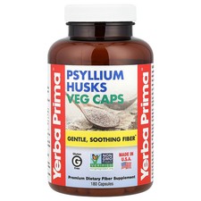 Yerba Prima Psyllium Husks Veg Caps 625 mg 180 Capsules Gluten-Free, GMP Quality