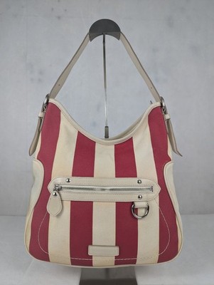Vintage Burberry Hobo Canvas Leather Top Handle Shoulder Bag Red/Cream