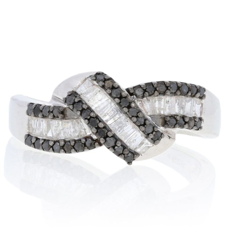 Nuevo .50ctw Baguette & Individual CT Diamante Anillo de Plata Curvado Cruzado