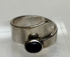 Sterling Silver Black Oval Onyx Wrap Around Bypass Band Ring Artisan Sz 8