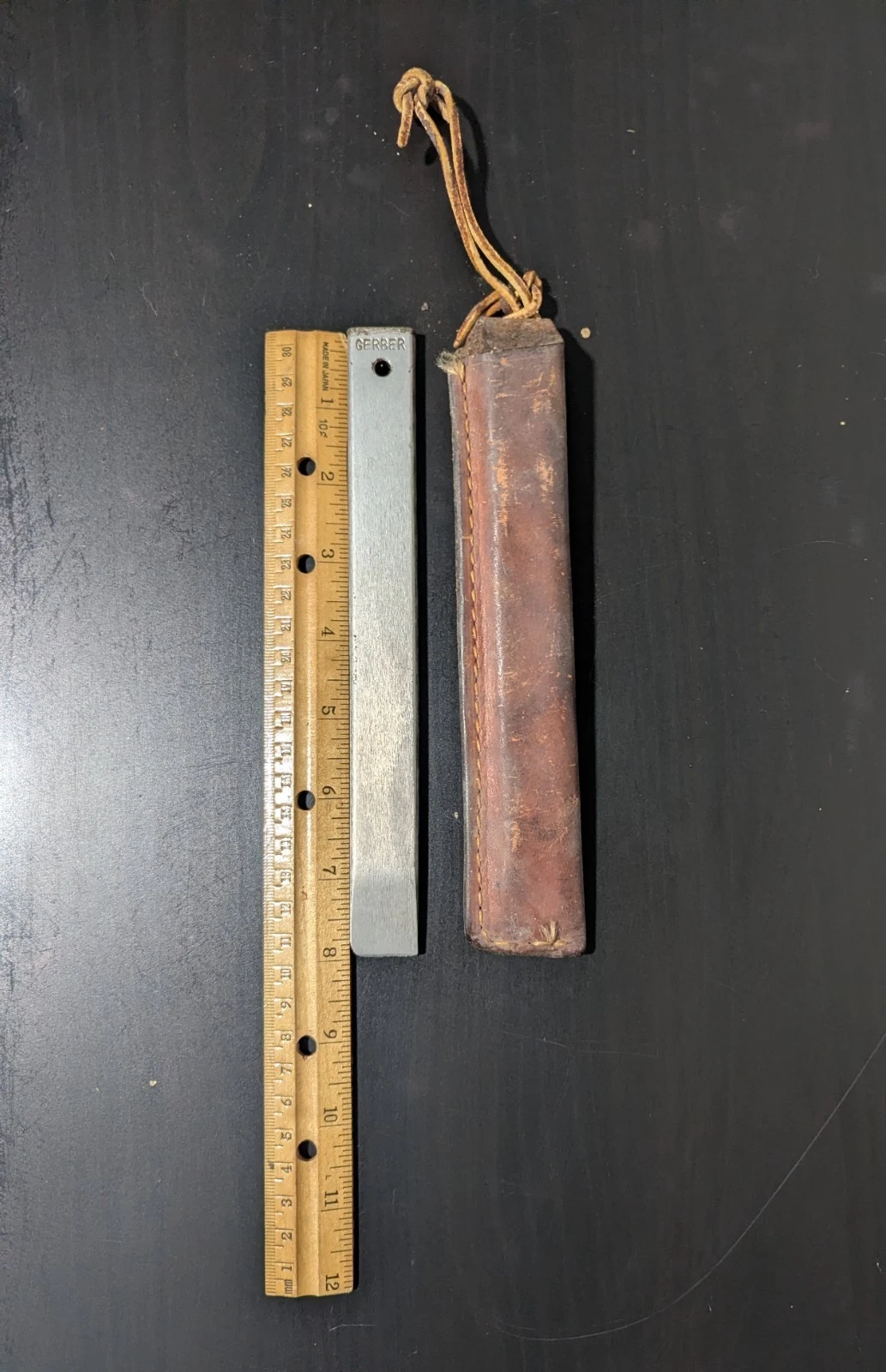VTG GERBER Sportsman's Steel Sharpener 8" Honing w/ Leather sheath All Original