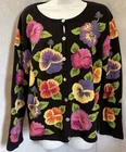 Vintage Northern Isles Cardigan Sweater Womens Black Floral Classic XL