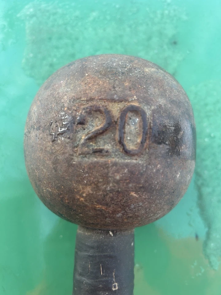 ¡Raro! Antigua Mancuerna Globo Hierro Fundido 20 Libras Era Hombre Fuerte ¡Envío Gratis! Foto 3 de 4