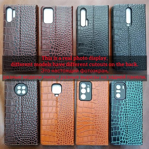Genuine Leather Card Slot Flip Case for OnePlus 12 11 10 Crocodile Grain Cover - Picture 8 of 25
