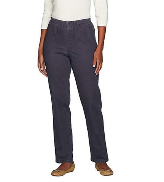 Denim & Co. 'How Timeless" Petite 4Pocket PullOn Jeans Charcoal