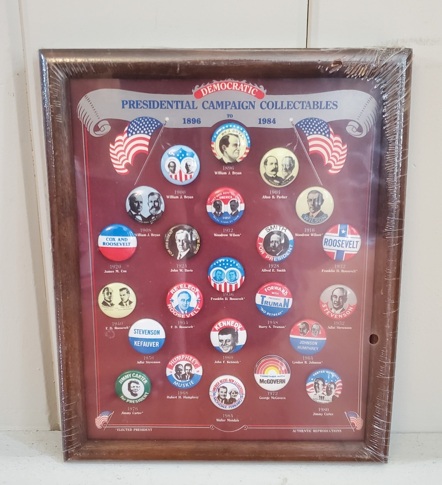 DEMOCRATIC PRSIDENTIAL CAMPAIGN COLLECTIBLE BUTTONS - PINS 1896-1984