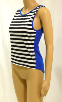 Made For Me To Look Amazing Striped Front Blue Open Back Tank Women Small EUC